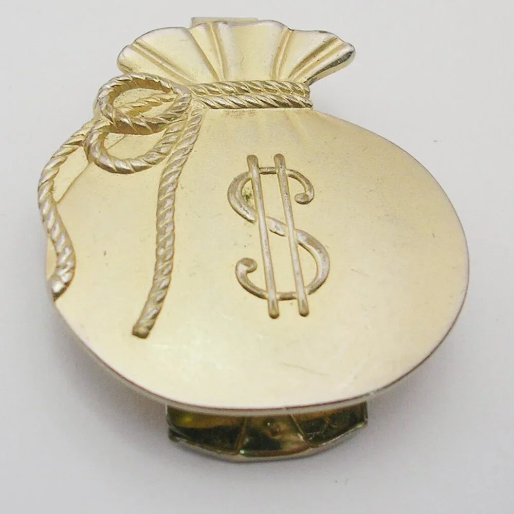 Vintage Anson Money Clip Bag gold tone Banknote Holder Dollar Symbol